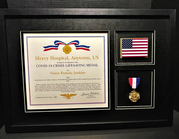 Framed Personalized Certificate and Covid-19 Medal