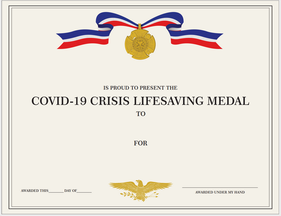 Customizable Certificate Covid-19 Lifesaving Medal