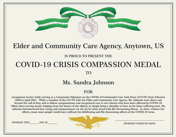 Personalized Certificate Covid-19 Compassion Medal