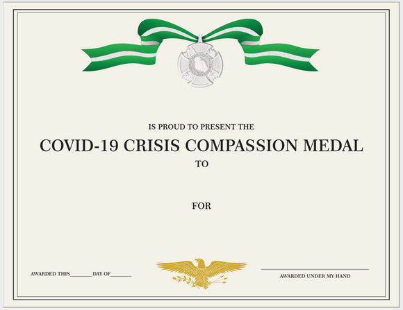 Customizable Certificate Covid-19 Compassion Medal